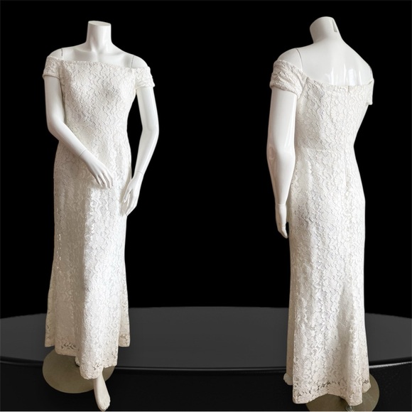 Ralph Lauren Off Shoulder White Lace Gown Maxi Dress Mermaid Trumpet Bridal 6 - Picture 8 of 10